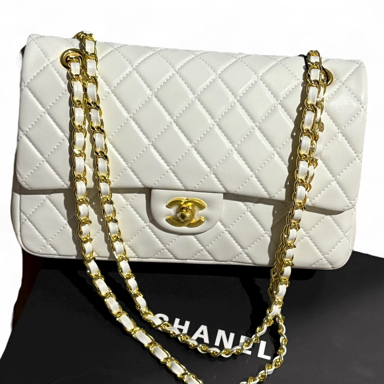 Double Flap Beige Gold Bag w/ Box | VIP/GWP