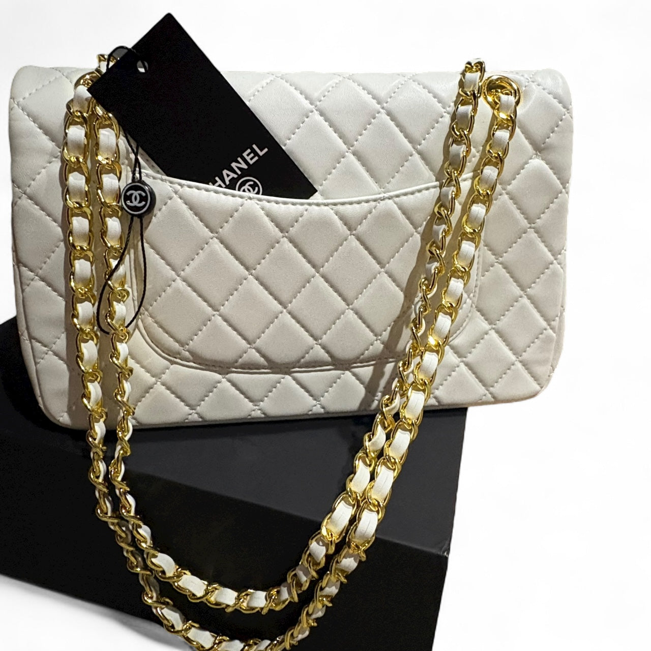 Double Flap Beige Gold Bag w/ Box | VIP/GWP