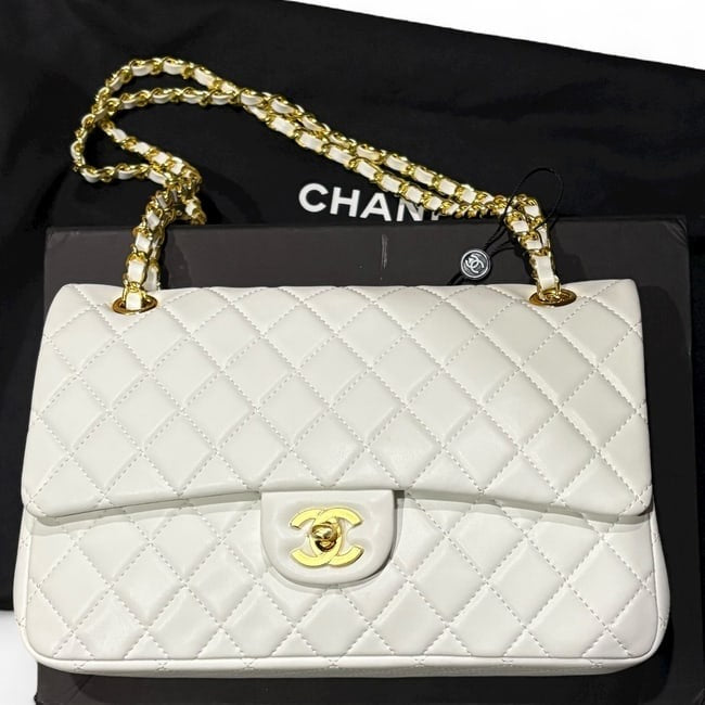 Double Flap Beige Gold Bag w/ Box | VIP/GWP