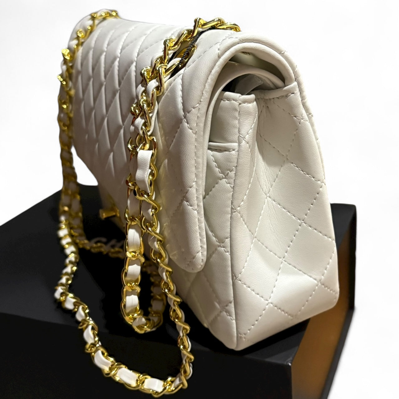 Double Flap Beige Gold Bag w/ Box | VIP/GWP