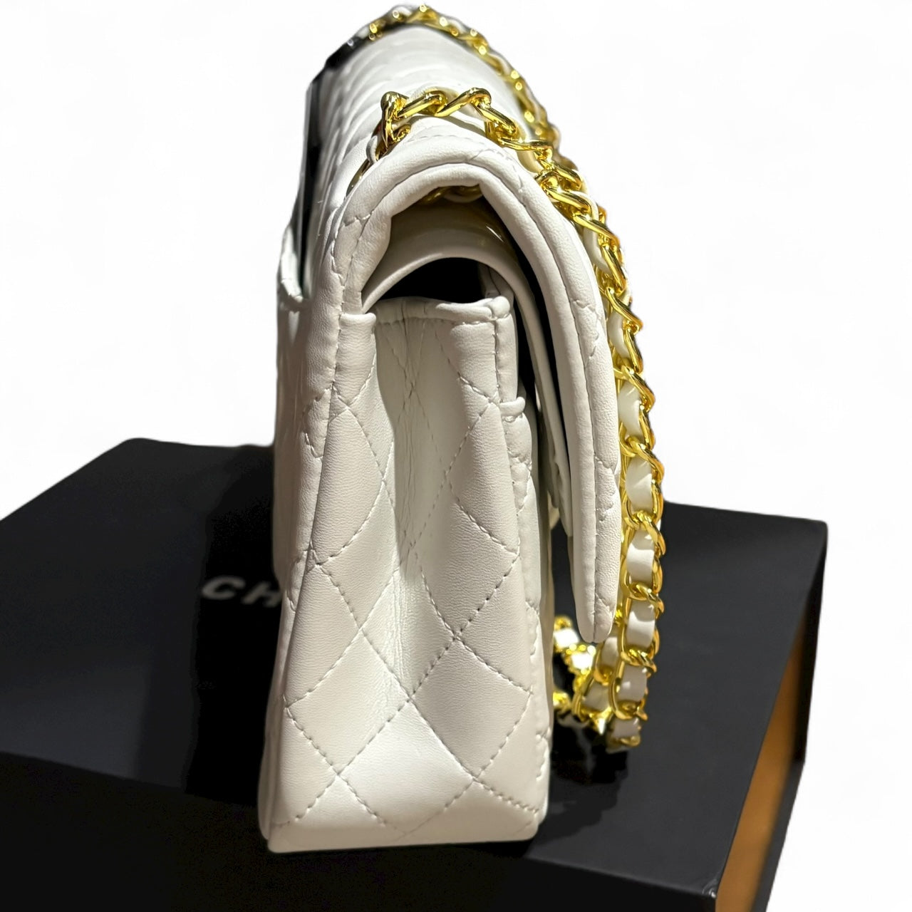 Double Flap Beige Gold Bag w/ Box | VIP/GWP