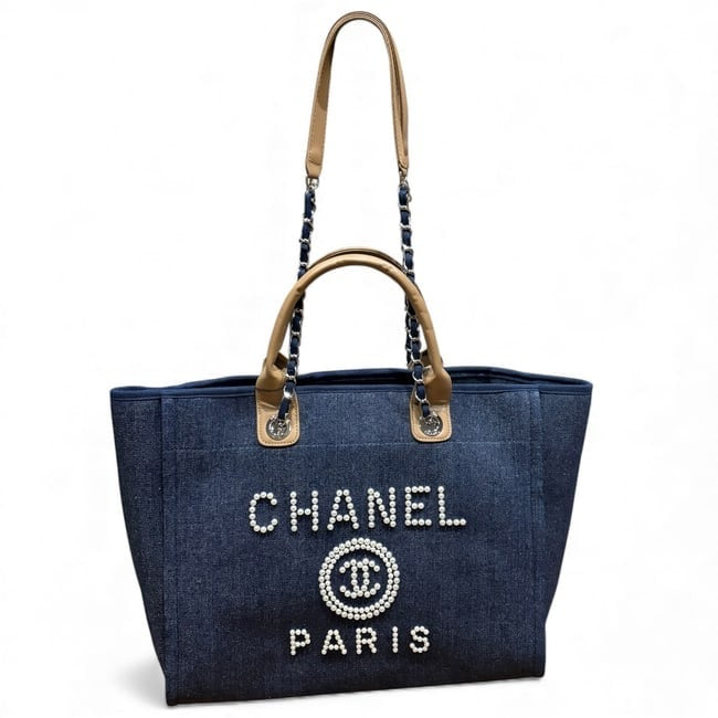 XL Denim Tan Pearl Logo Deauville Bag | VIP/GWP