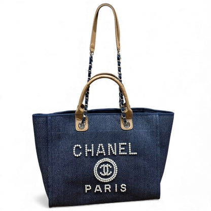 XL Denim Tan Pearl Logo Deauville Bag | VIP/GWP