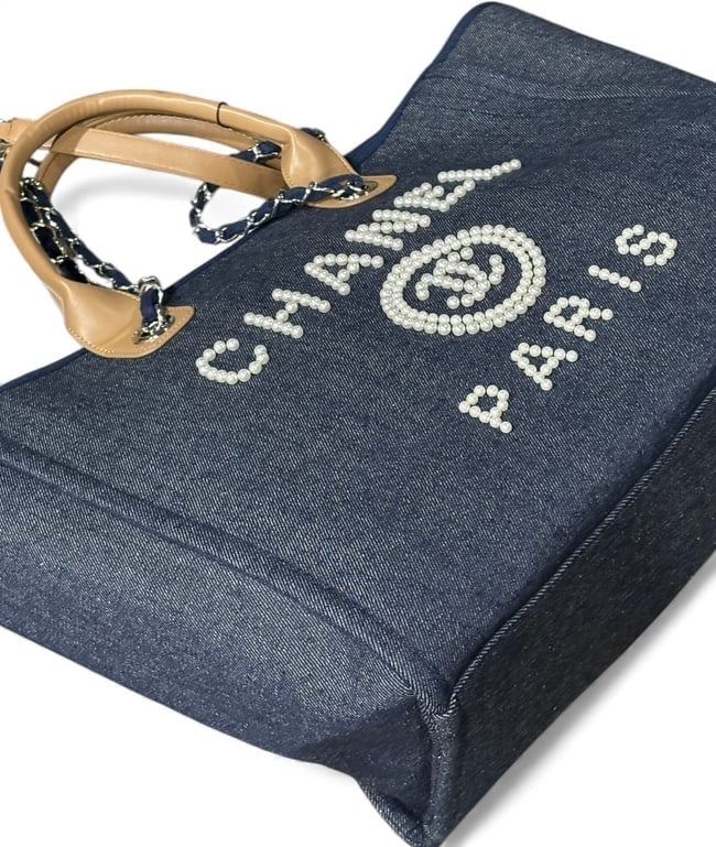 XL Denim Tan Pearl Logo Deauville Bag | VIP/GWP