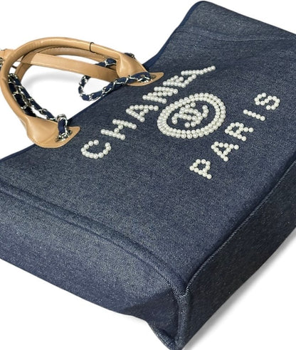 XL Denim Tan Pearl Logo Deauville Bag | VIP/GWP