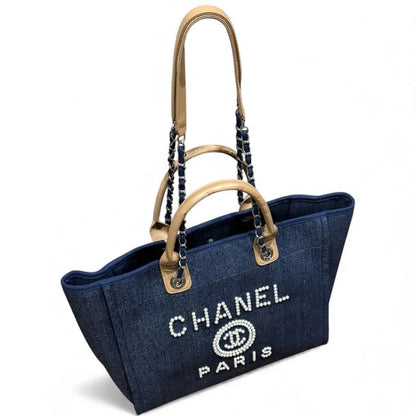 XL Denim Tan Pearl Logo Deauville Bag | VIP/GWP