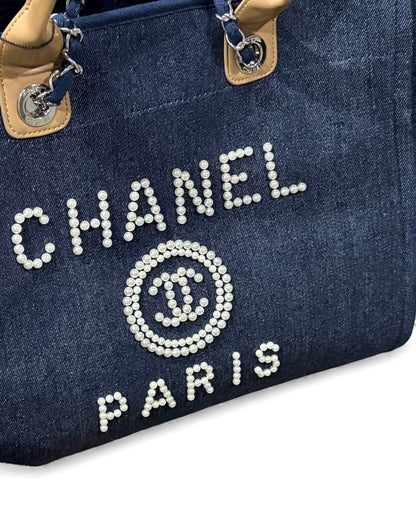 XL Denim Tan Pearl Logo Deauville Bag | VIP/GWP