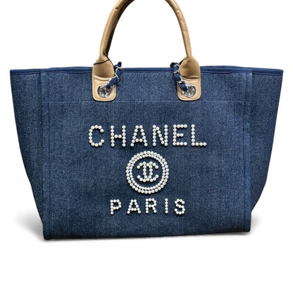 XL Denim Tan Pearl Logo Deauville Bag | VIP/GWP