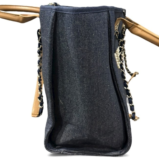 XL Denim Tan Pearl Logo Deauville Bag | VIP/GWP