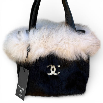 Black Faux Fur Tote With Pearl Detail | VIP/GWP