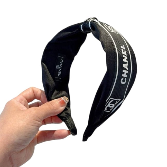 Black White Headband Logo Decorated Ribbon Wrapped| Beaute