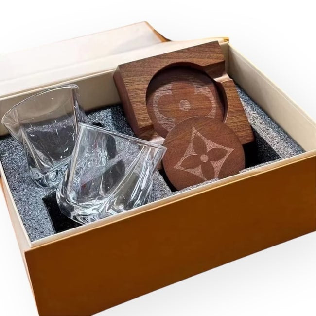 5Pc Custom Glass Monogram Coaster Set w/ Box | VIP/GWP