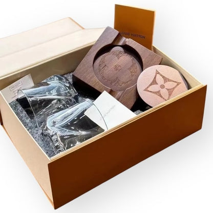 5Pc Custom Glass Monogram Coaster Set w/ Box | VIP/GWP