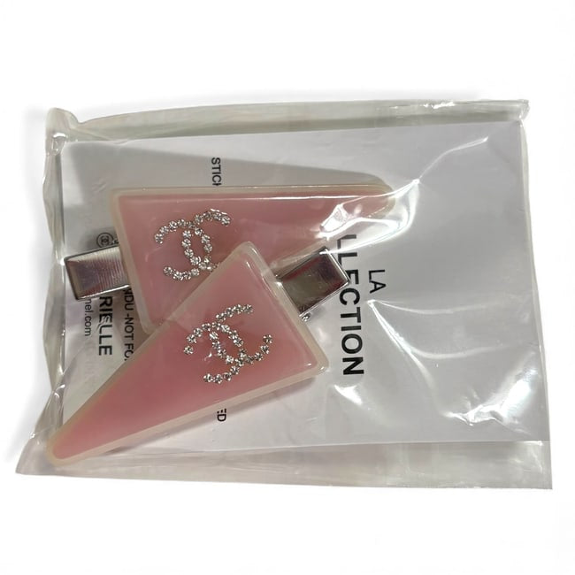 2Pc Large Pink Silver Rhinestone CC Hair Clips | Beaute