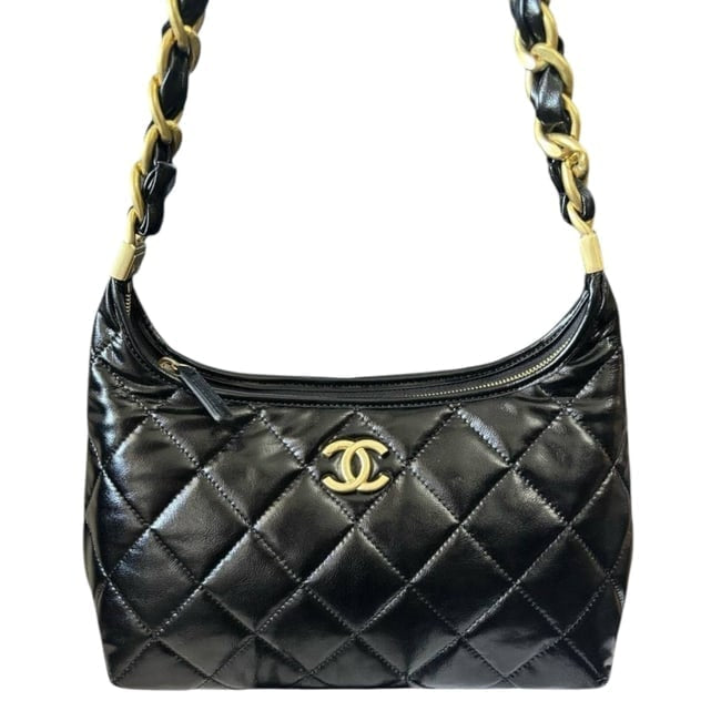 Black Quilted Chunky Chain Hobo Bag | VIP/GWP