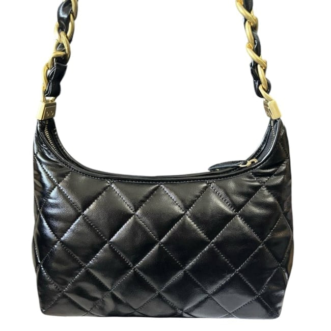 Black Quilted Chunky Chain Hobo Bag | VIP/GWP