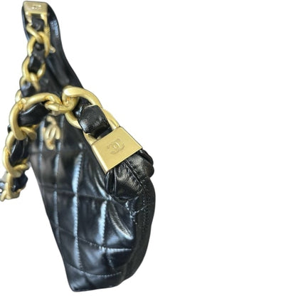 Black Quilted Chunky Chain Hobo Bag | VIP/GWP