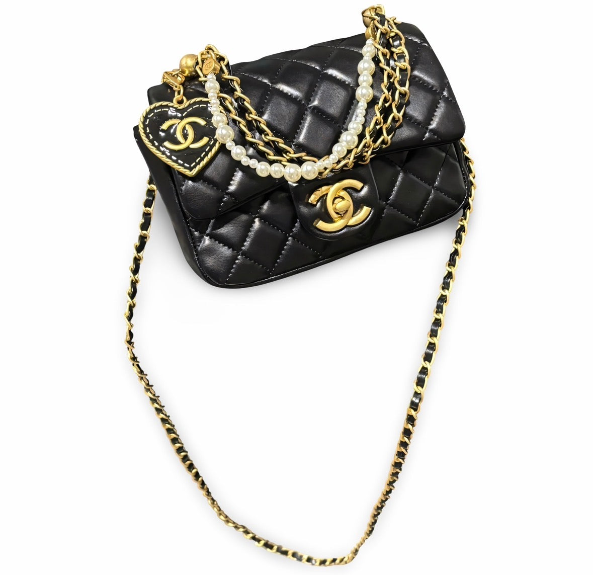 Quilted Mini Maxi Bag w Charm Pearl Detail | VIP/GWP