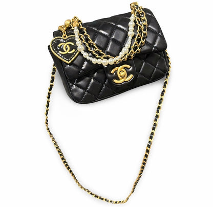 Quilted Mini Maxi Bag w Charm Pearl Detail | VIP/GWP