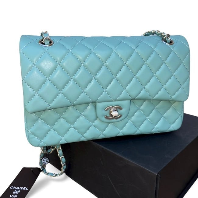 Baby Blue Gold Quilted Classic Flap Bag | VIP/GWP