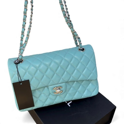 Baby Blue Gold Quilted Classic Flap Bag | VIP/GWP