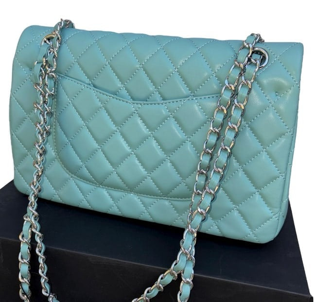 Baby Blue Gold Quilted Classic Flap Bag | VIP/GWP