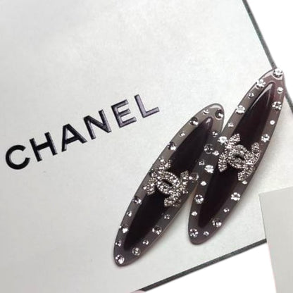 2Pc Large Black Rhinestone CC Logo Hair Clips | Beaute