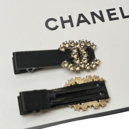 2Pc Set Black Rhinestone CC Logo Rectangle Hair Clips | Beaute