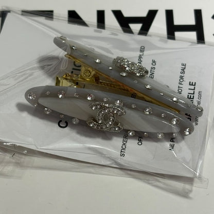 2Pc Large Silver Rhinestone CC Logo Hair Clips | Beaute