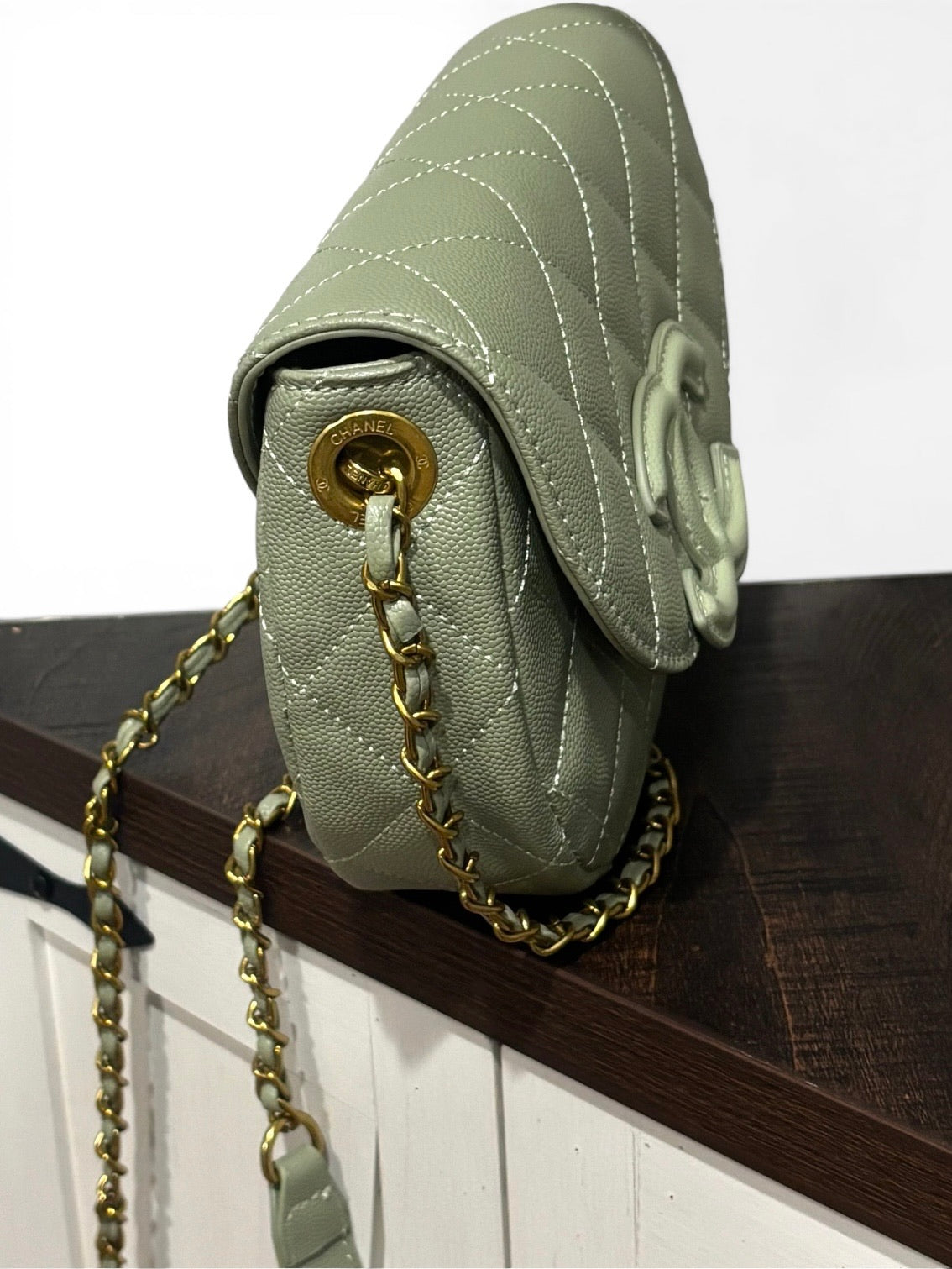 Quilted Seafoam Green Messenger Bag & Dust | VIP/GWP