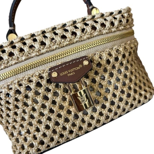 Woven Gold Long Vanity Case, Lock Key, w/ Box Bag | VIP/GWP