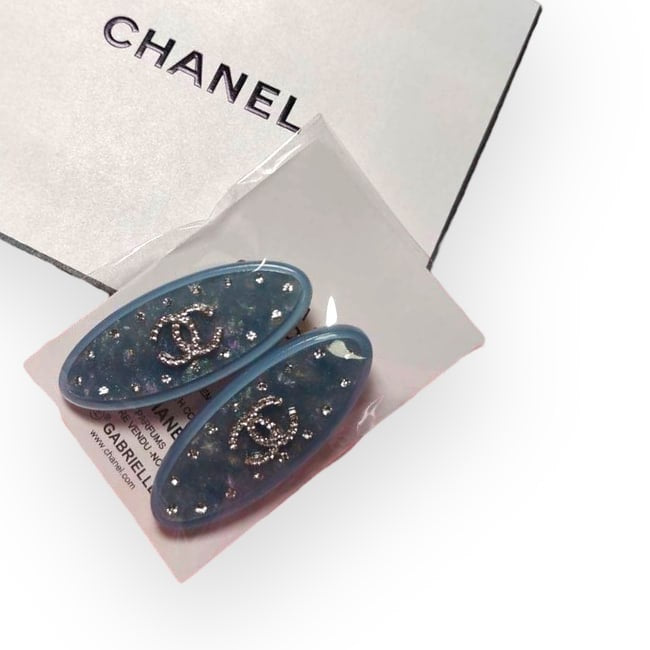 2Pc Blue White Rhinestone CC Logo Hair Clips | Beaute