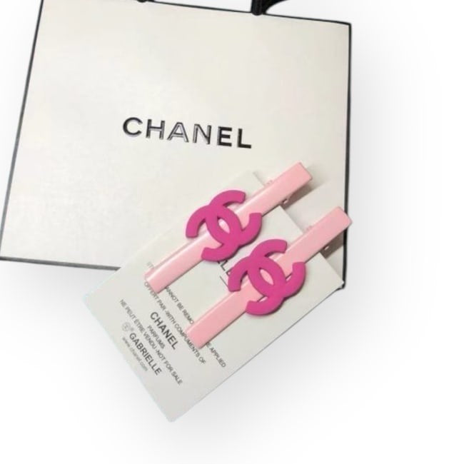 2Pc Set Pink Hot Pink CC Logo Long Rectangle Hair Clips | Beaute