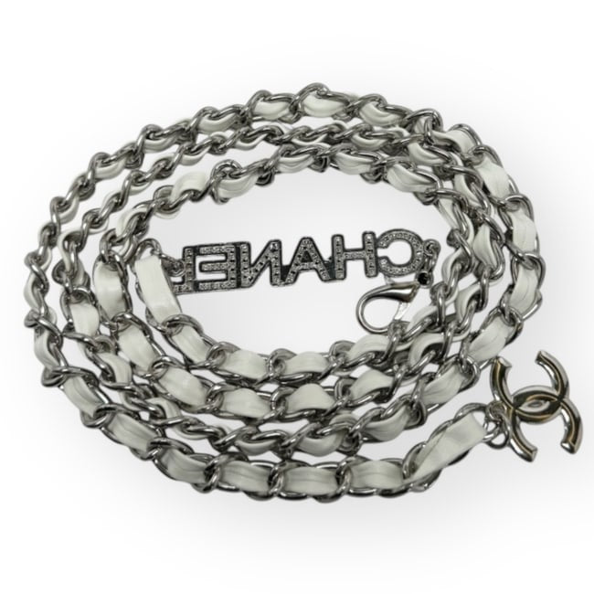 White Silver Rhinestone Covered Logo Belt | VIP/GWP