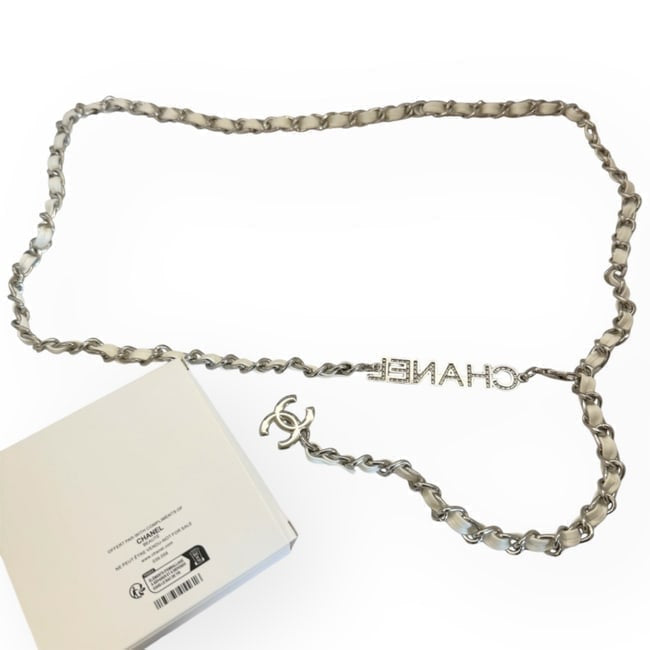 White Silver Rhinestone Covered Logo Belt | VIP/GWP