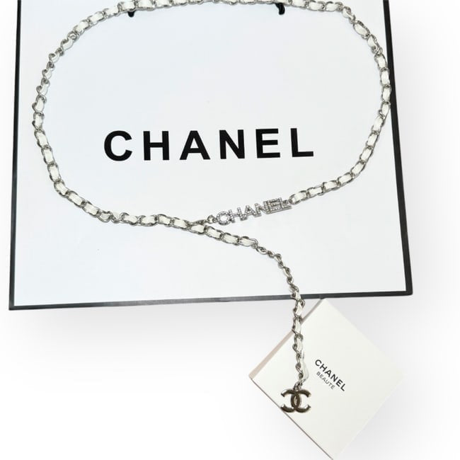 White Silver Rhinestone Covered Logo Belt | VIP/GWP