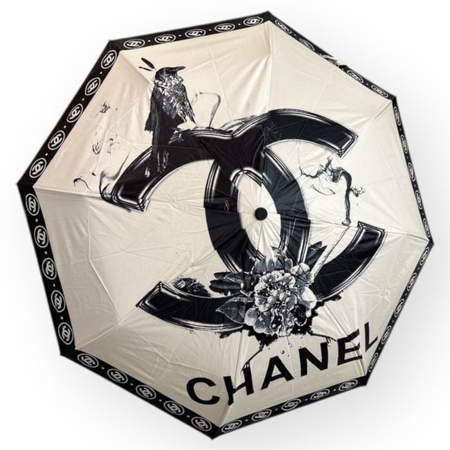 Black White CC Logo Floral Print Umbrella | VIP/GWP