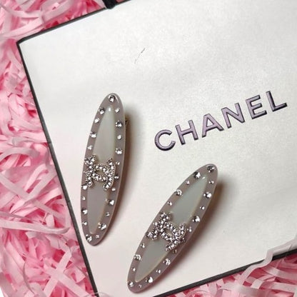 2Pc Large Silver Rhinestone CC Logo Hair Clips | Beaute