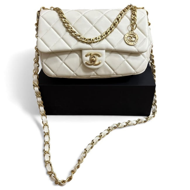 White Quilted Mini Flap Medallion Bag w/ Box | VIP/GWP