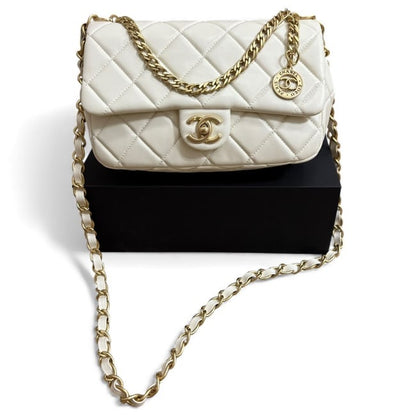 White Quilted Mini Flap Medallion Bag w/ Box | VIP/GWP