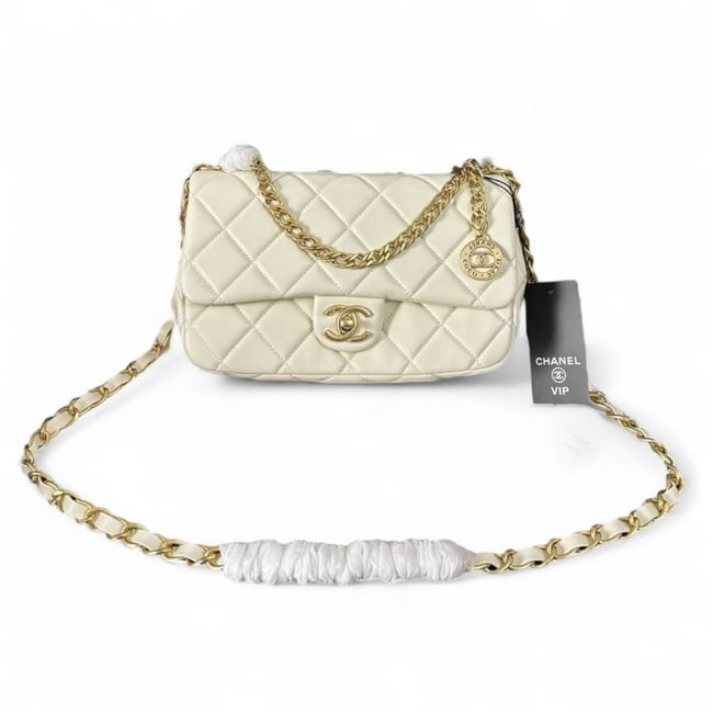 White Quilted Mini Flap Medallion Bag w/ Box | VIP/GWP