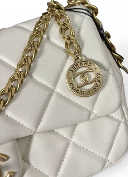 White Quilted Mini Flap Medallion Bag w/ Box | VIP/GWP