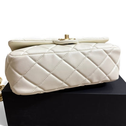 White Quilted Mini Flap Medallion Bag w/ Box | VIP/GWP