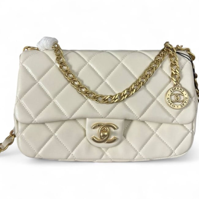 White Quilted Mini Flap Medallion Bag w/ Box | VIP/GWP