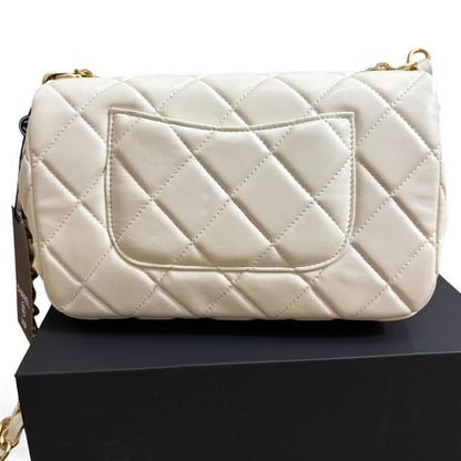 White Quilted Mini Flap Medallion Bag w/ Box | VIP/GWP