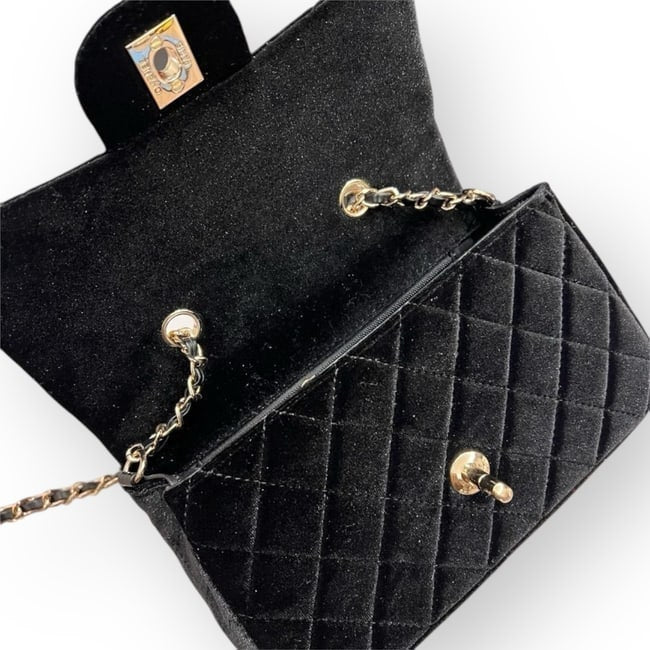 Black Quilted Velvet Mini Flap Bag w/ Box | VIP/GWP
