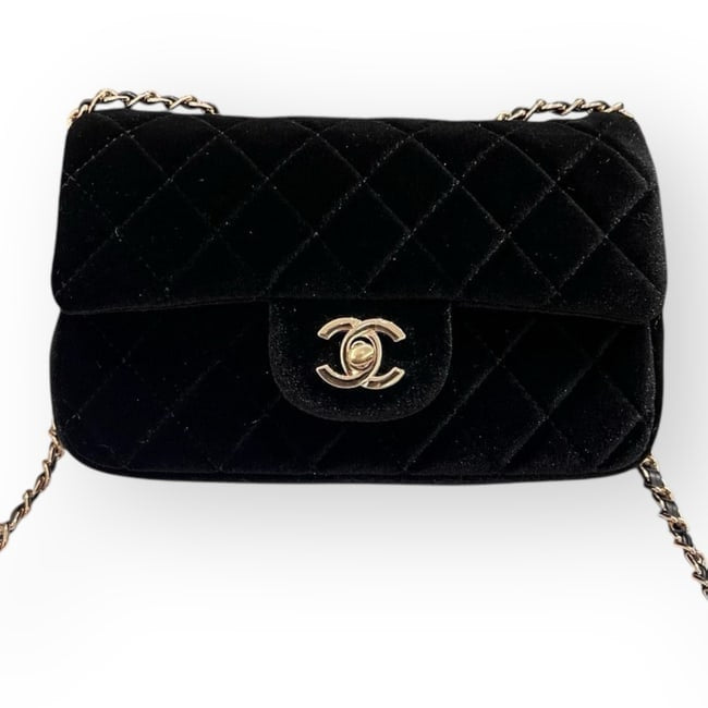 Black Quilted Velvet Mini Flap Bag w/ Box | VIP/GWP