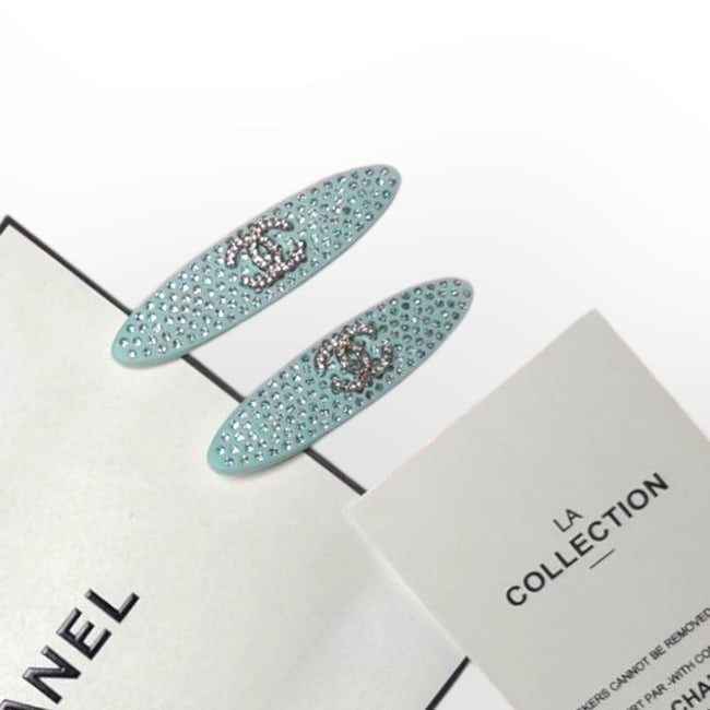 2Pc Large Blue Rhinestoned Long Oval Hair Clips | Beaute