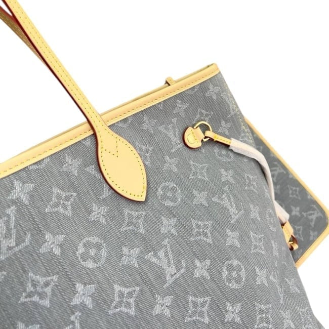Denim Monogram Gold Neverfull MM Bag, Pouch Tote | VIP/GWP