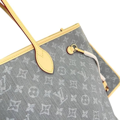 Denim Monogram Gold Neverfull MM Bag, Pouch Tote | VIP/GWP
